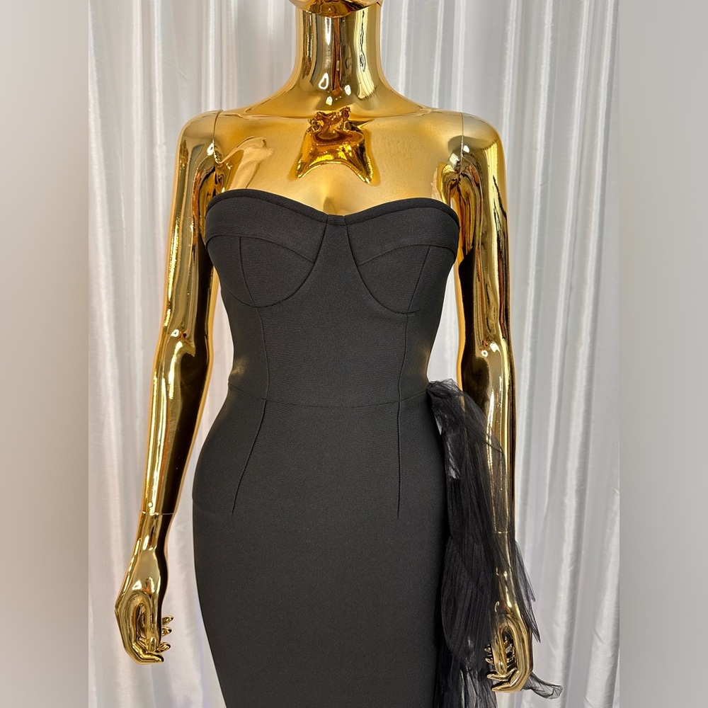 Black Bridesmaid Midi Bandage Dress - Picture 2 of 6